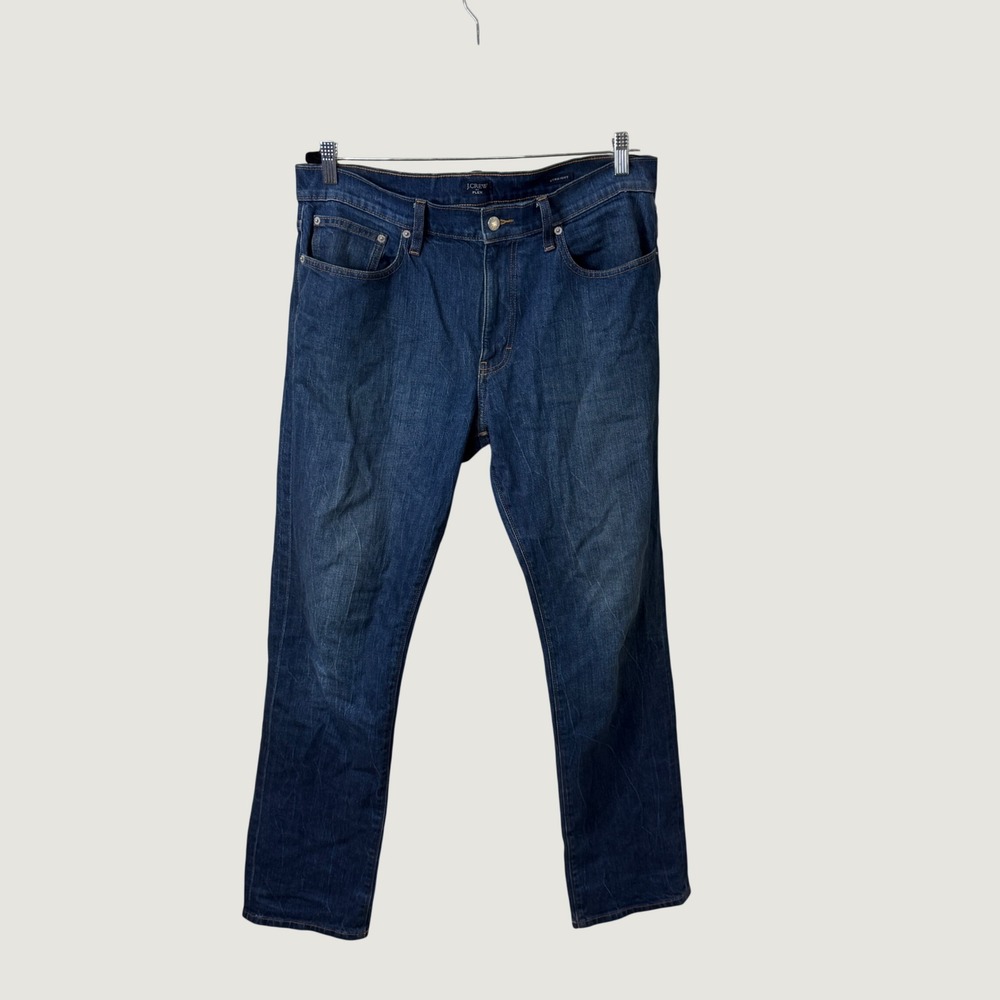 J Crew Flex Mens Jeans 34x32 Straight Leg Dark Wash Denim Classic Casual Preppy